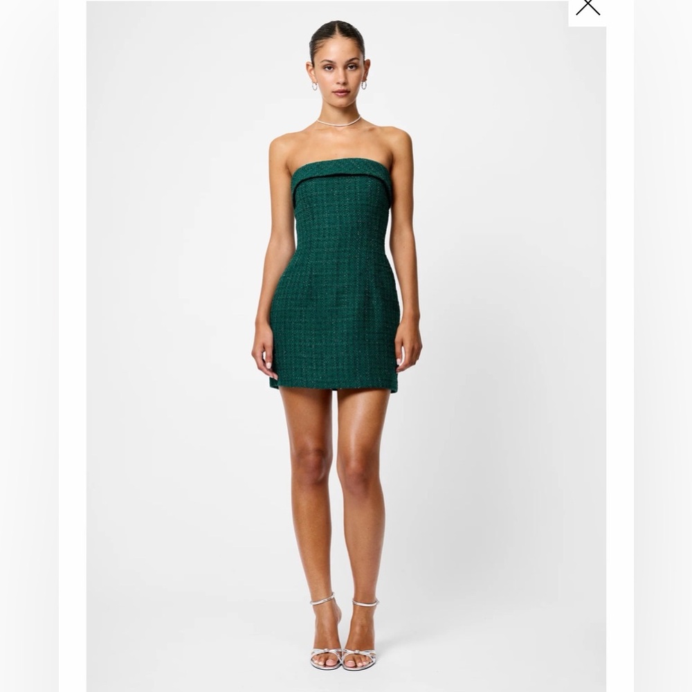 French Connection Shante Shimmer Strapless Dress in evergreen, size 0